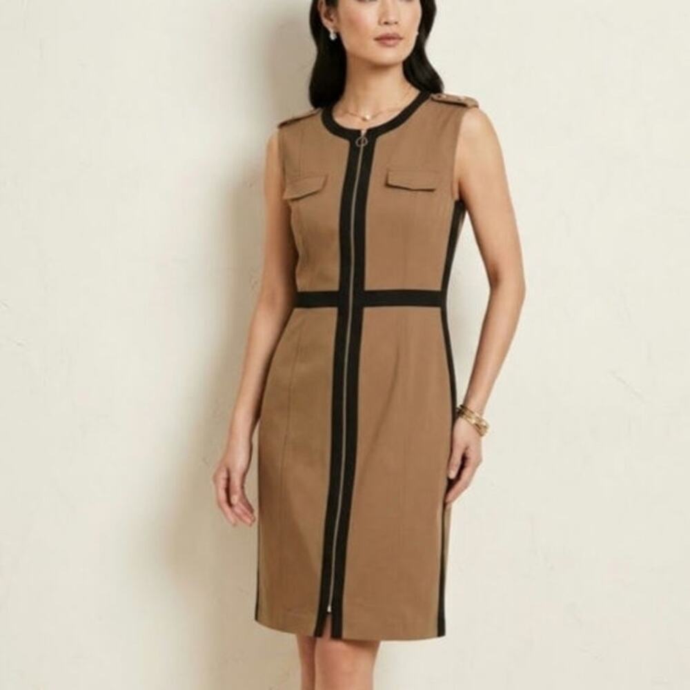 Womens Tan and Black with Gold details  Preston & York dress.  Size 14